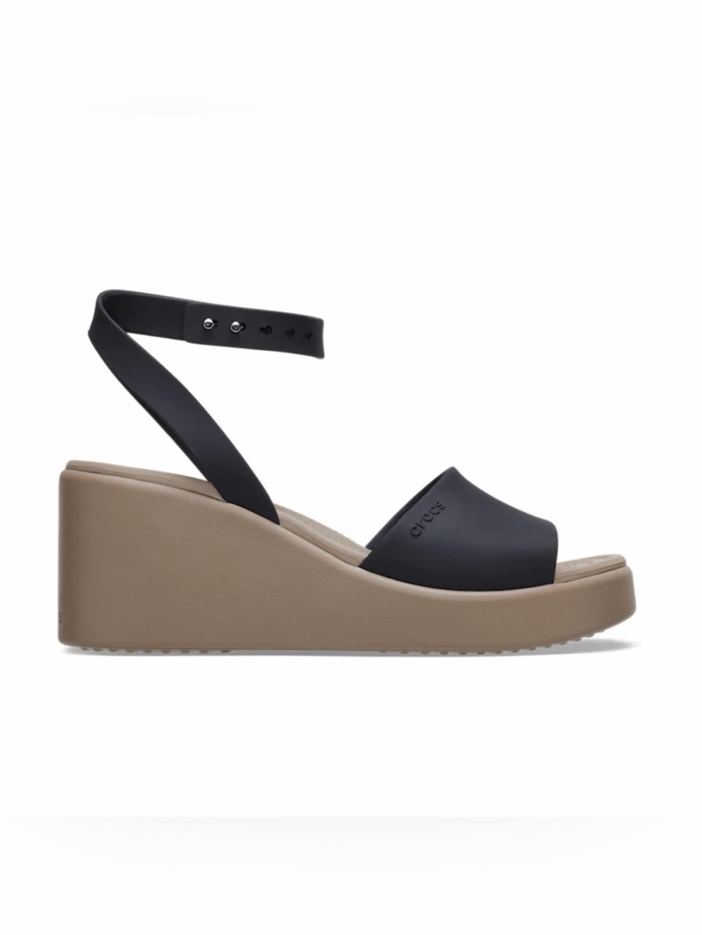 Crocs Brooklyn Ankle Strap Wedge Sandal Black Tan Women Size 11 NEW Summer - Picture 3 of 16